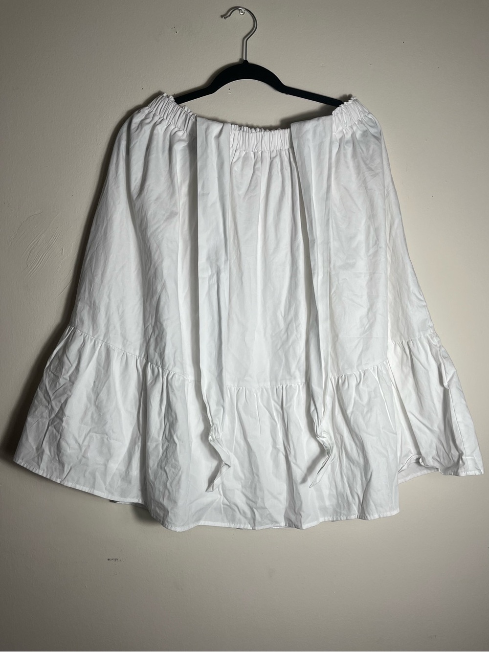 White Tiered Cotton Skirt Elastic Waist Cottagecore Summer Midi L